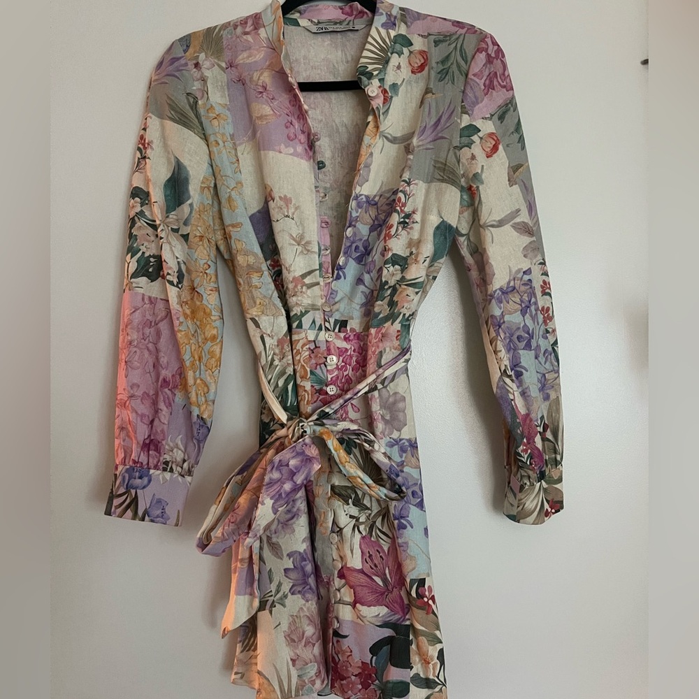Zara Floral Button-Up Dress with Belt